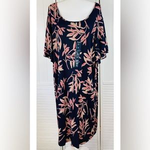 Lucky Brand Woman’s Plus sz 3X 
Navy Blue & Pink Floral Knit Dress Short Sleeve